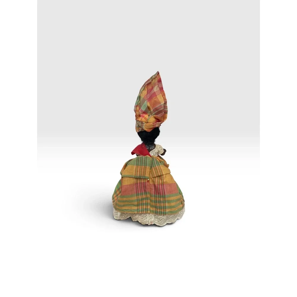 Vintage Caribbean Souvenir Doll Madras Plaid Traditional Dress Sleep Eyes 10.5in